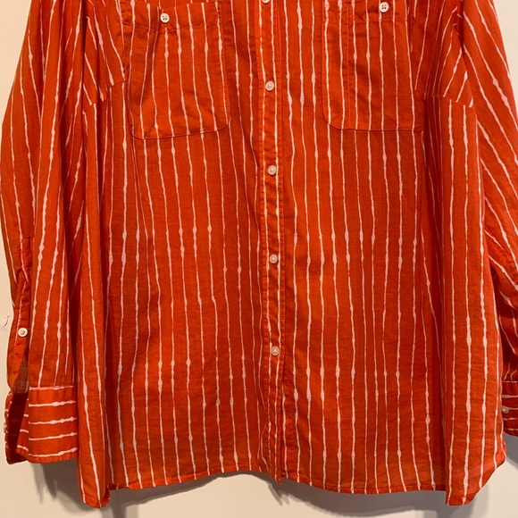 Lauren Ralph Lauren Button Up Orange Striped Cotton Top Size 2X - Picture 3 of 8